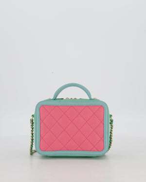 *VERY RARE* Chanel Tricolour Caviar leather Vanity Case Bag with Blue CC Leather Logo Detail