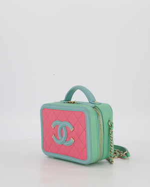 *VERY RARE* Chanel Tricolour Caviar leather Vanity Case Bag with Blue CC Leather Logo Detail
