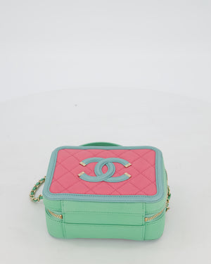 *VERY RARE* Chanel Tricolour Caviar leather Vanity Case Bag with Blue CC Leather Logo Detail