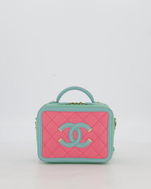 *VERY RARE* Chanel Tricolour Caviar leather Vanity Case Bag with Blue CC Leather Logo Detail