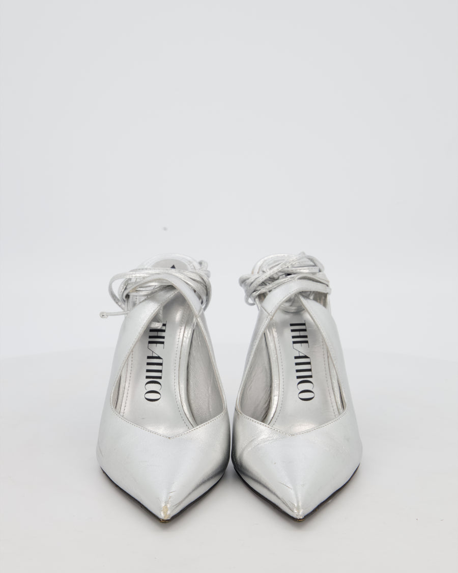 The Attico Venus Silver Leather Heels with Tie Detail Size EU 38