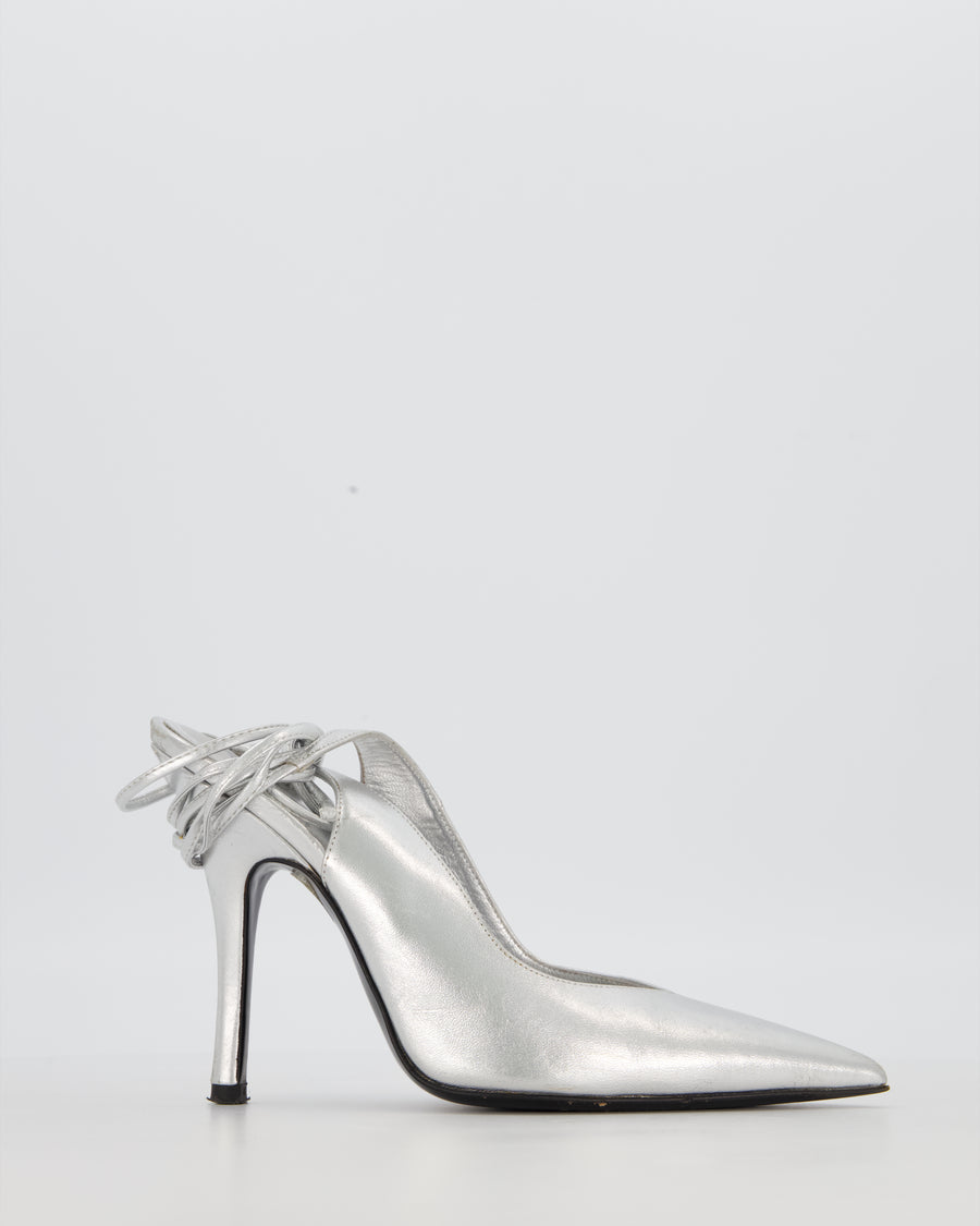 The Attico Venus Silver Leather Heels with Tie Detail Size EU 38