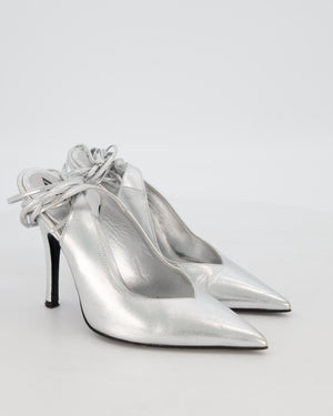 The Attico Venus Silver Leather Heels with Tie Detail Size EU 38