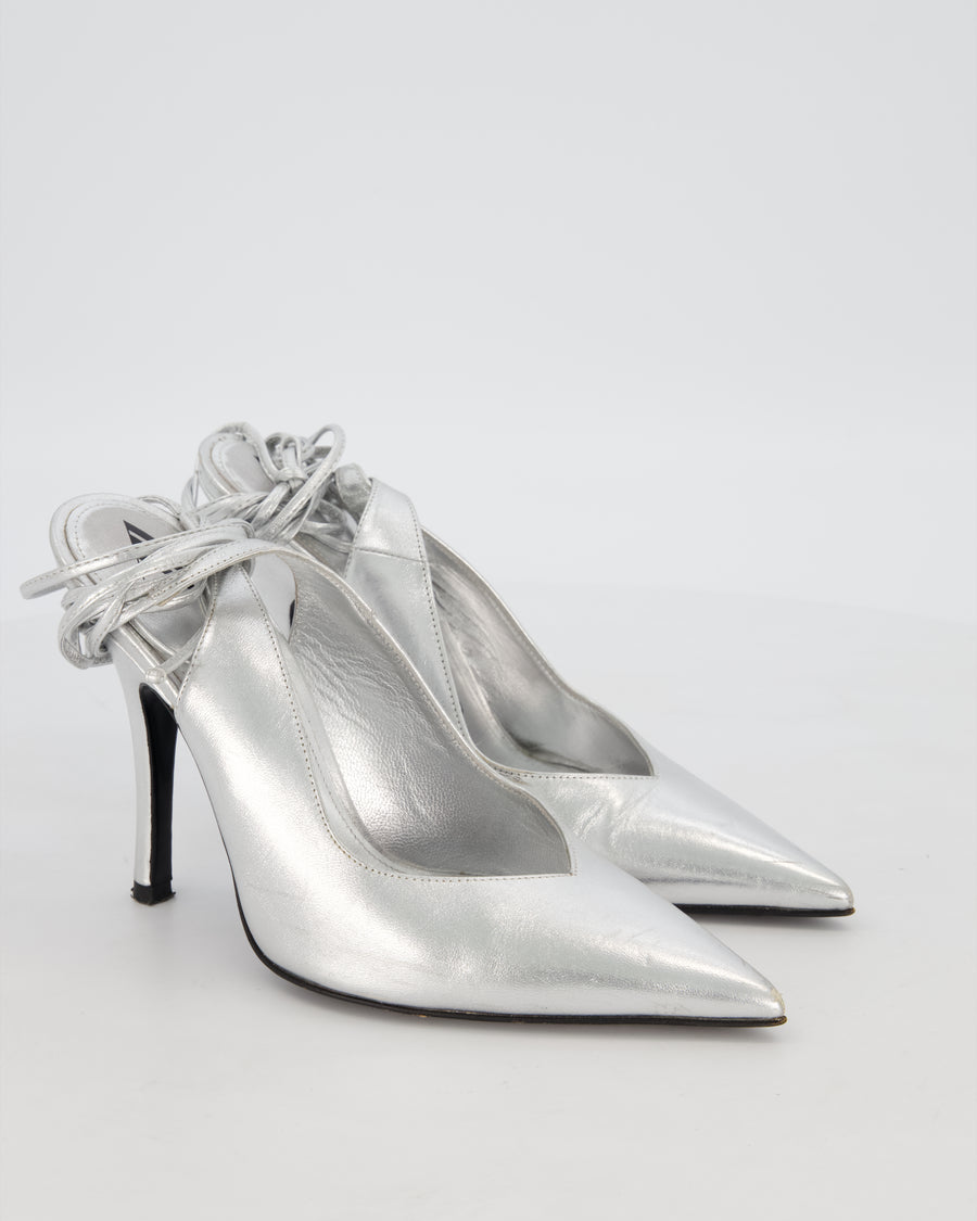 The Attico Venus Silver Leather Heels with Tie Detail Size EU 38