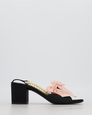 Chanel 24A Black and Pink Bow and Pearl Heeled Sandals Size EU 38
