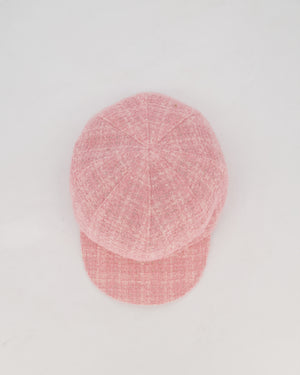 Chanel Pink, White, and Silver Newsboy Hat with Gold CC Logo Detail and Elasticated Back One Size