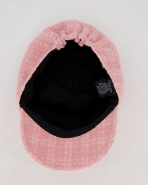 Chanel Pink, White, and Silver Newsboy Hat with Gold CC Logo Detail and Elasticated Back One Size