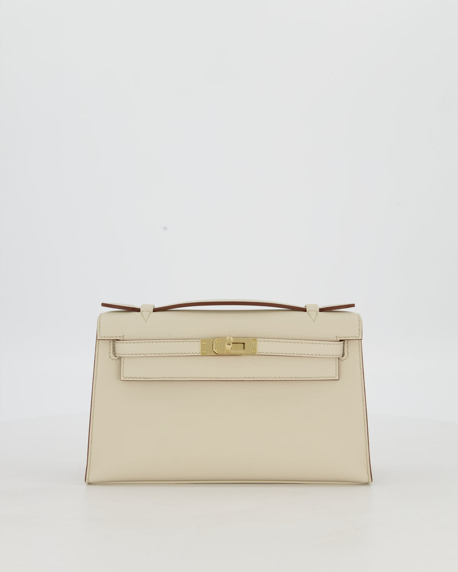 *SUPER RARE* HSS Hermès Kelly Pochette in Beton and Gold Interior Swift Leather with Gold Hardware