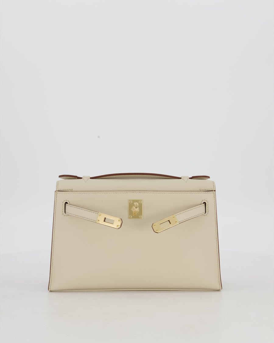 *SUPER RARE* HSS Hermès Kelly Pochette in Beton and Gold Interior Swift Leather with Gold Hardware