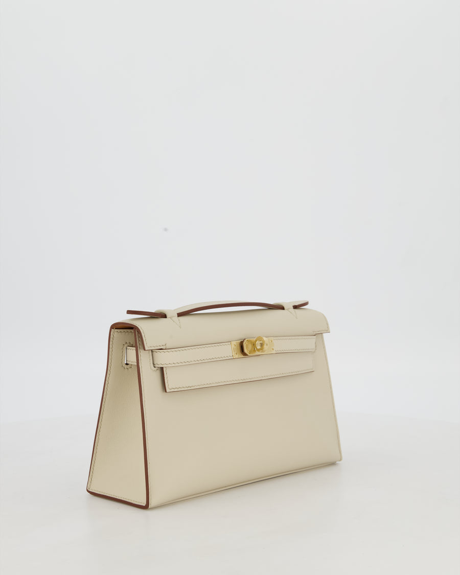 *SUPER RARE* HSS Hermès Kelly Pochette in Beton and Gold Interior Swift Leather with Gold Hardware
