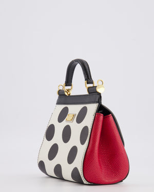 Dolce & Gabbana White, Black and Red Polkadot Mini Sicily Bag with Gold Hardware