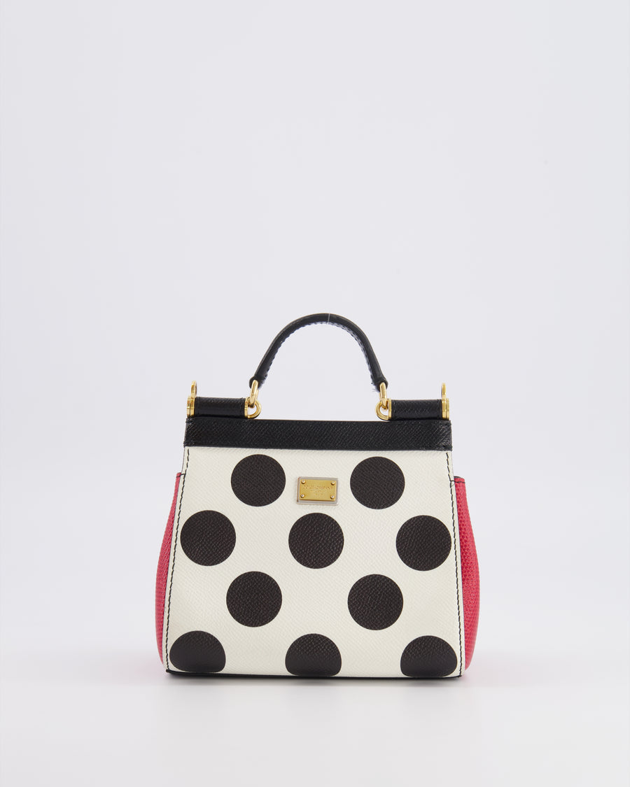 Dolce & Gabbana White, Black and Red Polkadot Mini Sicily Bag with Gold Hardware