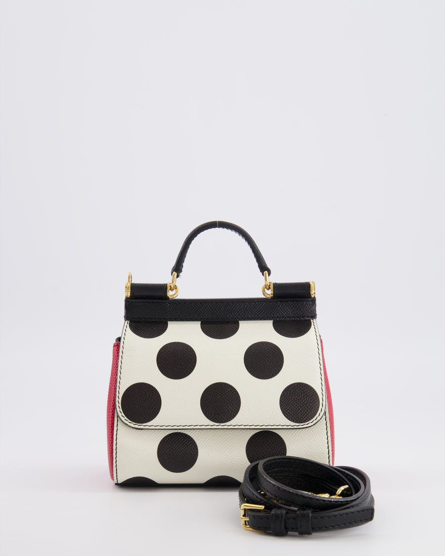Dolce & Gabbana White, Black and Red Polkadot Mini Sicily Bag with Gold Hardware