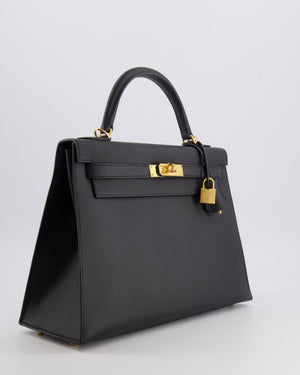 Hermès Kelly 32 Sellier Bag in Noir Epsom Leather with Gold Hardware