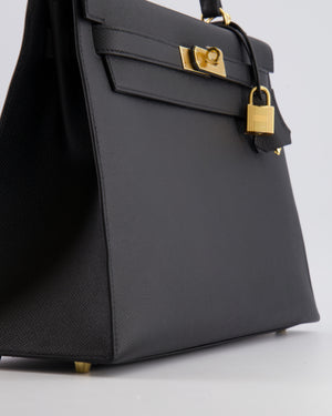 Hermès Kelly 32 Sellier Bag in Noir Epsom Leather with Gold Hardware