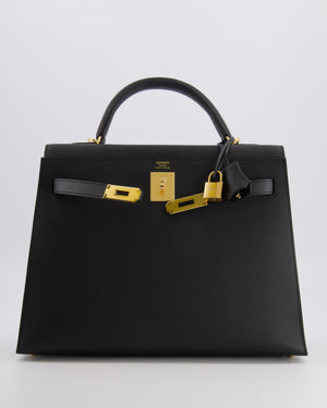 Hermès Kelly 32 Sellier Bag in Noir Epsom Leather with Gold Hardware