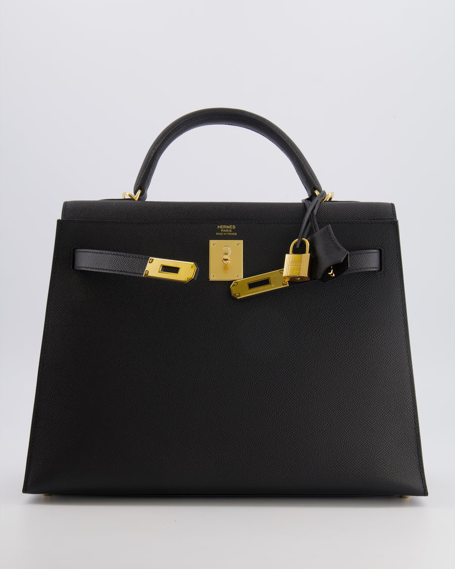 Hermès Kelly 32 Sellier Bag in Noir Epsom Leather with Gold Hardware
