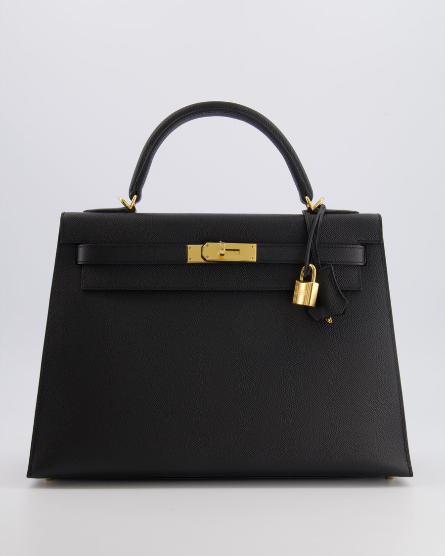Hermès Kelly 32 Sellier Bag in Noir Epsom Leather with Gold Hardware