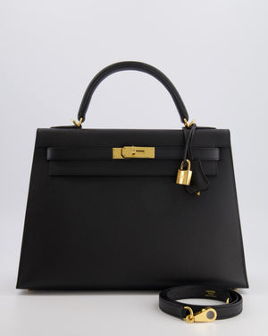 Hermès Kelly 32 Sellier Bag in Noir Epsom Leather with Gold Hardware