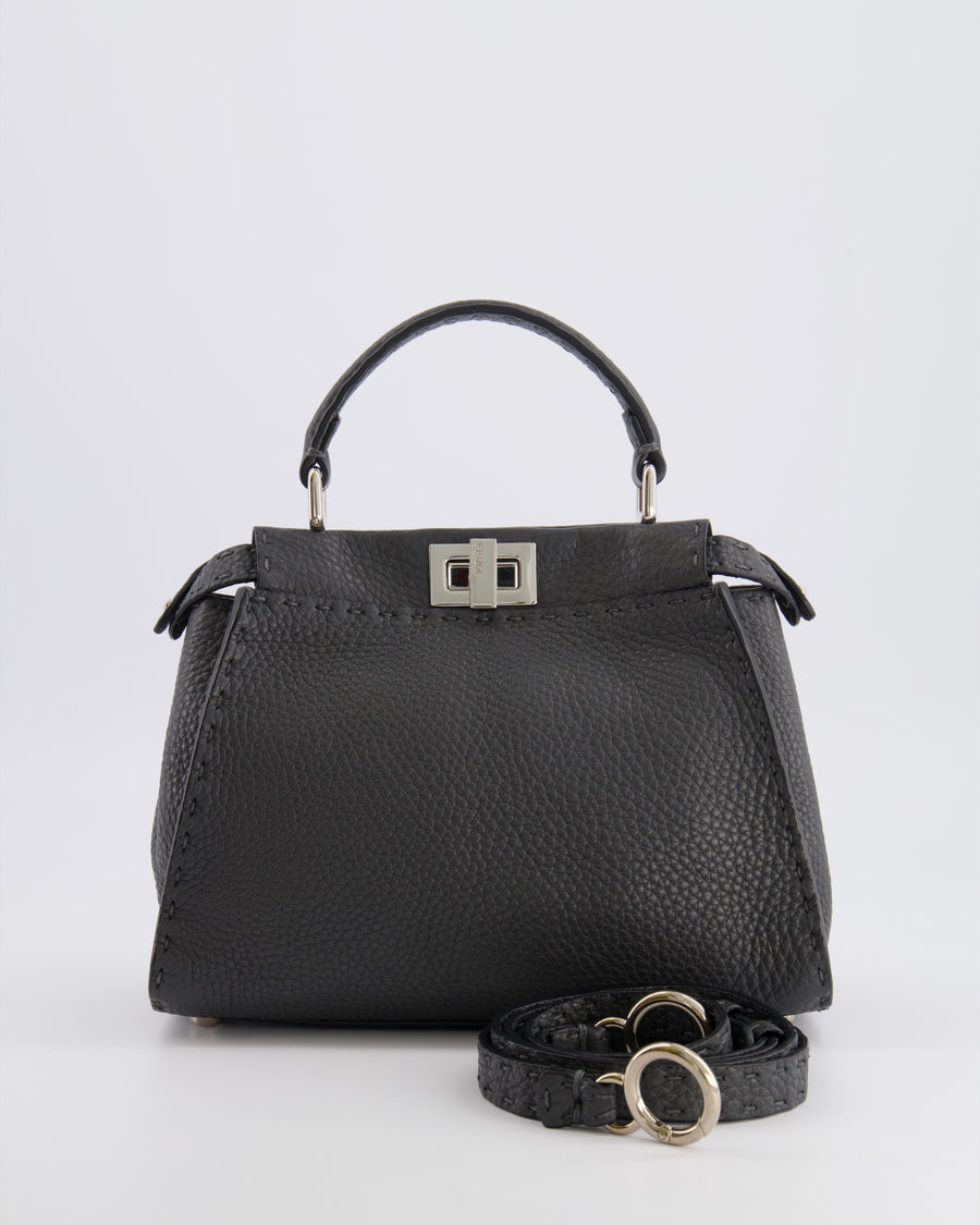 Fendi Dark Grey Small Peekaboo Leather Bag with Silver Hardware RRP £4,000