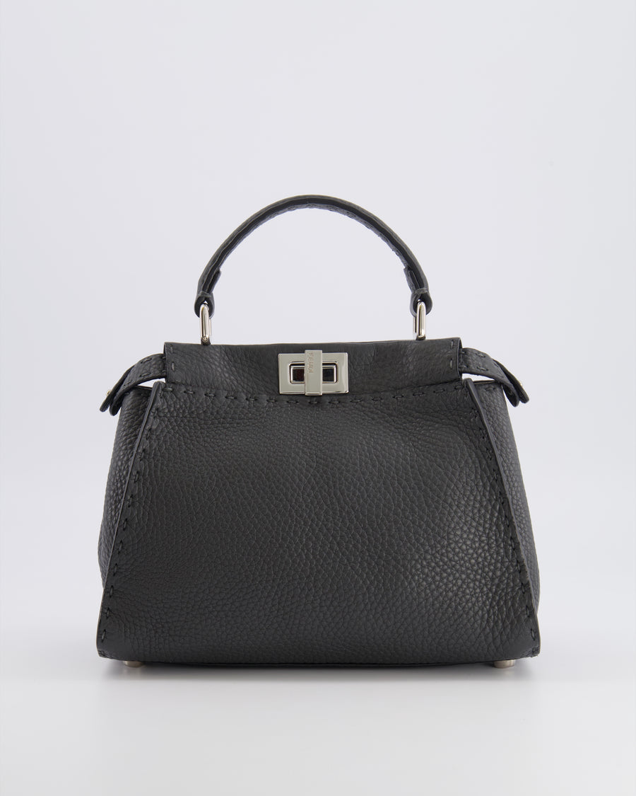 Fendi Dark Grey Small Peekaboo Leather Bag with Silver Hardware RRP £4,000