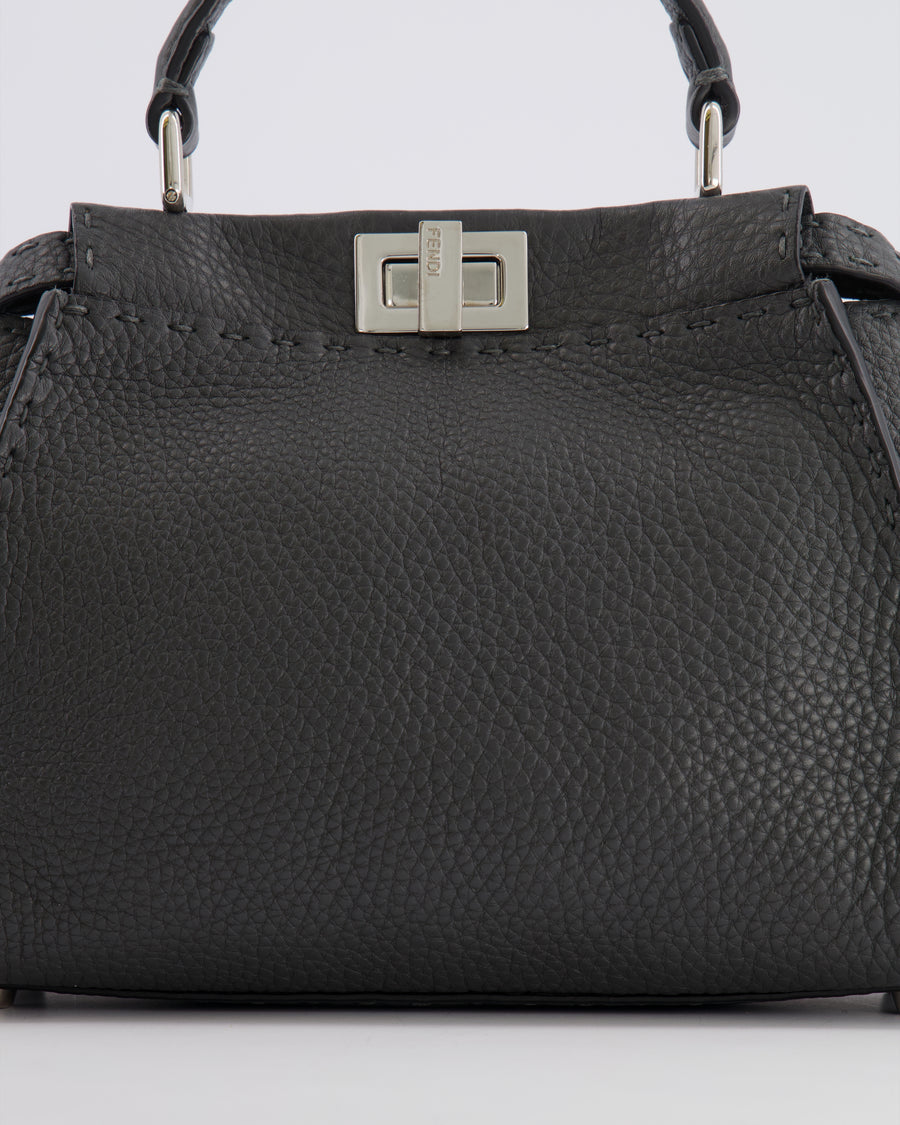 Fendi Dark Grey Small Peekaboo Leather Bag with Silver Hardware RRP £4,000