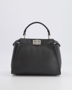 Fendi Dark Grey Small Peekaboo Leather Bag with Silver Hardware RRP £4,000
