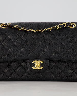 Chanel Black Medium Classic Double Flap Bag in Caviar Leather with Gold Hardware