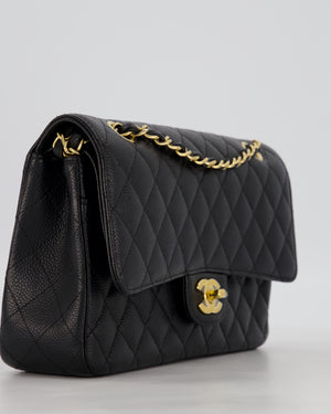 Chanel Black Medium Classic Double Flap Bag in Caviar Leather with Gold Hardware