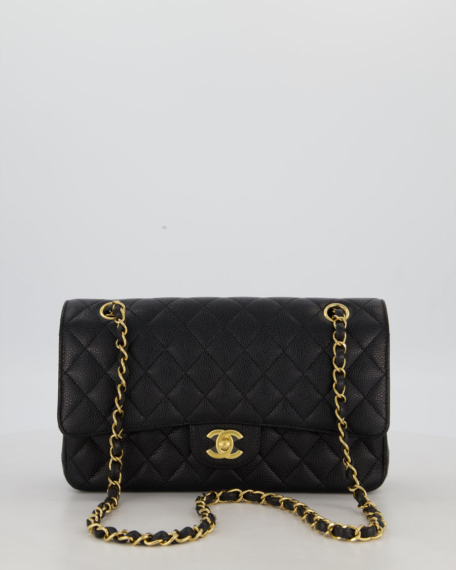 Chanel Black Medium Classic Double Flap Bag in Caviar Leather with Gold Hardware