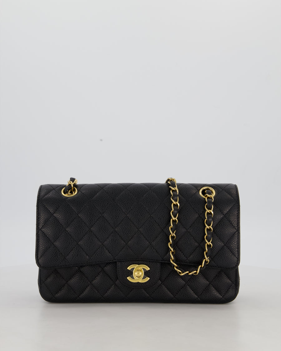 Chanel Black Medium Classic Double Flap Bag in Caviar Leather with Gold Hardware