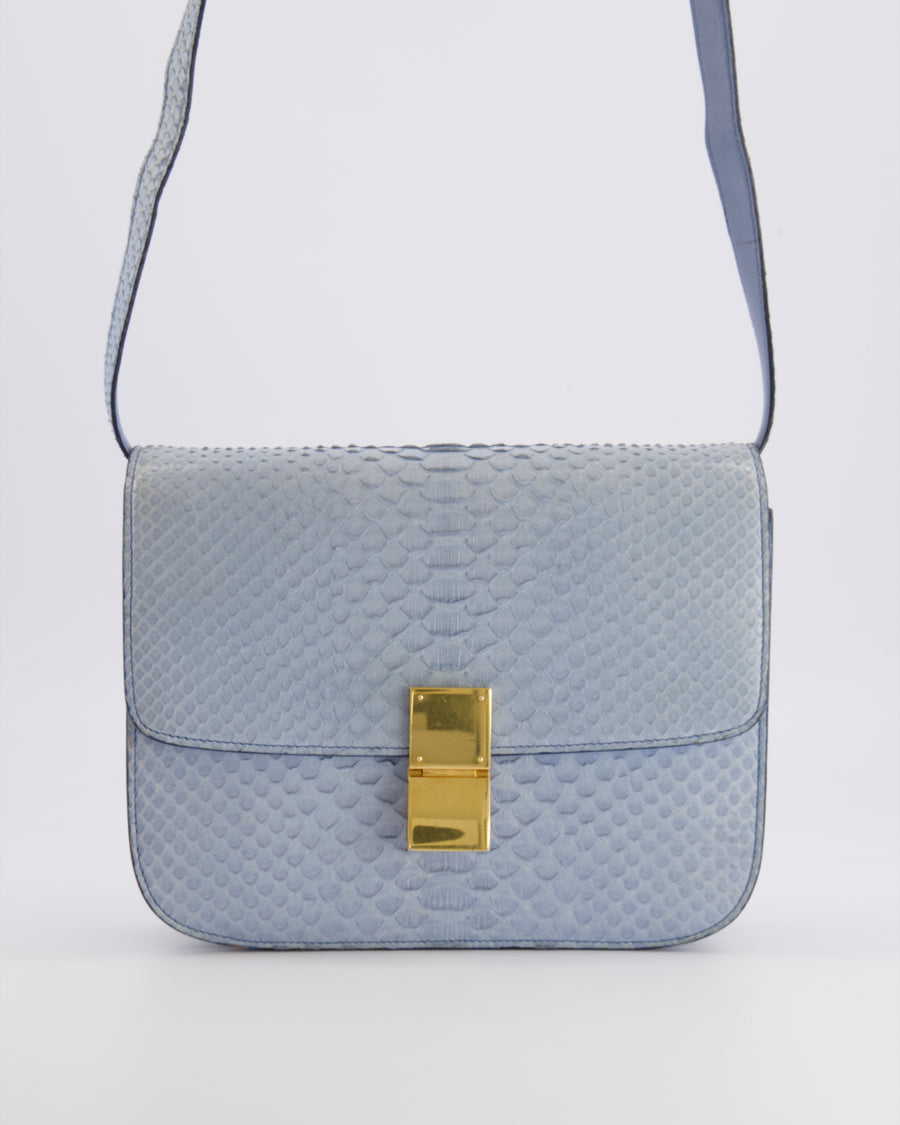 Céline Baby Blue Medium Box Shoulder Bag in Python Leather with Gold Hardware&nbsp;