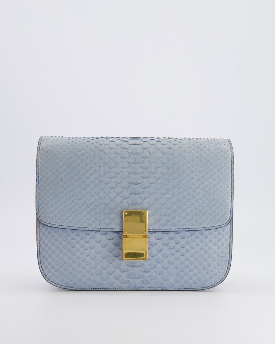 Céline Baby Blue Medium Box Shoulder Bag in Python Leather with Gold Hardware&nbsp;