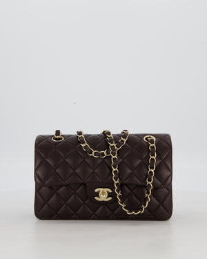 Chanel Brown Small Classic Double Flap Bag in Lambskin Leather with Silver Hardware