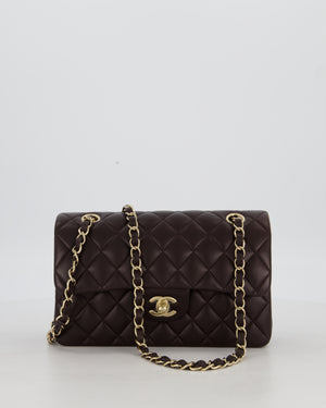 Chanel Brown Small Classic Double Flap Bag in Lambskin Leather with Silver Hardware