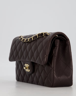 Chanel Brown Small Classic Double Flap Bag in Lambskin Leather with Silver Hardware