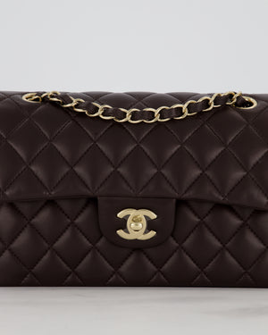Chanel Brown Small Classic Double Flap Bag in Lambskin Leather with Silver Hardware