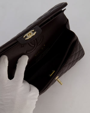 Chanel Brown Small Classic Double Flap Bag in Lambskin Leather with Silver Hardware