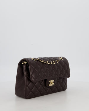 Chanel Brown Small Classic Double Flap Bag in Lambskin Leather with Silver Hardware
