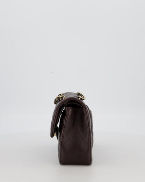 Chanel Brown Small Classic Double Flap Bag in Lambskin Leather with Silver Hardware