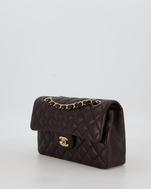 Chanel Brown Small Classic Double Flap Bag in Lambskin Leather with Silver Hardware