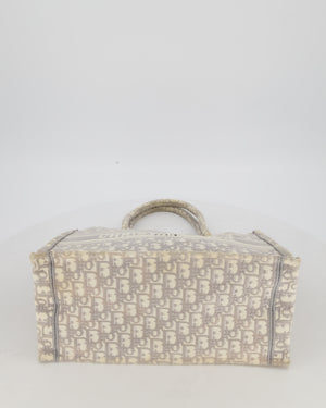 Christian Dior Grey and Ecru Medium Book Tote in Oblique Embroidery