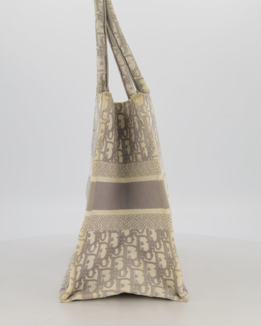 Christian Dior Grey and Ecru Medium Book Tote in Oblique Embroidery