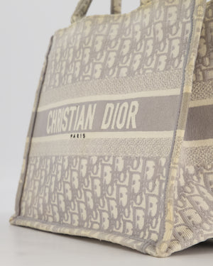 Christian Dior Grey and Ecru Medium Book Tote in Oblique Embroidery
