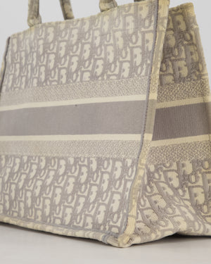 Christian Dior Grey and Ecru Medium Book Tote in Oblique Embroidery