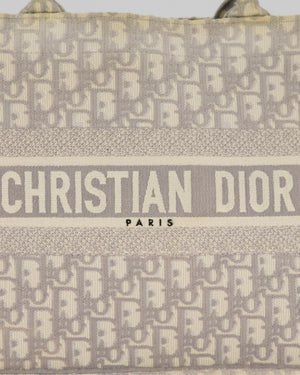 Christian Dior Grey and Ecru Medium Book Tote in Oblique Embroidery
