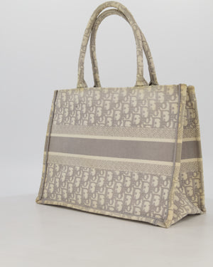 Christian Dior Grey and Ecru Medium Book Tote in Oblique Embroidery