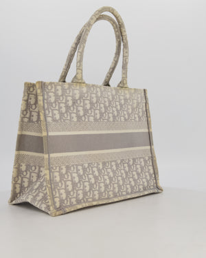 Christian Dior Grey and Ecru Medium Book Tote in Oblique Embroidery