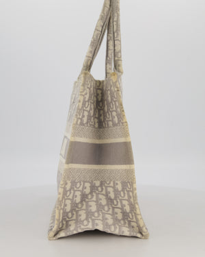 Christian Dior Grey and Ecru Medium Book Tote in Oblique Embroidery