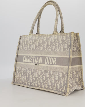 Christian Dior Grey and Ecru Medium Book Tote in Oblique Embroidery